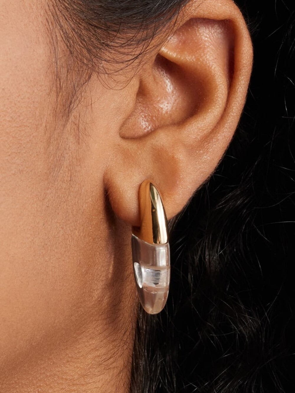 NWT Open Edit Gold Mariner Link Drop Earrings Clear Resin Mixed Media Modern CC